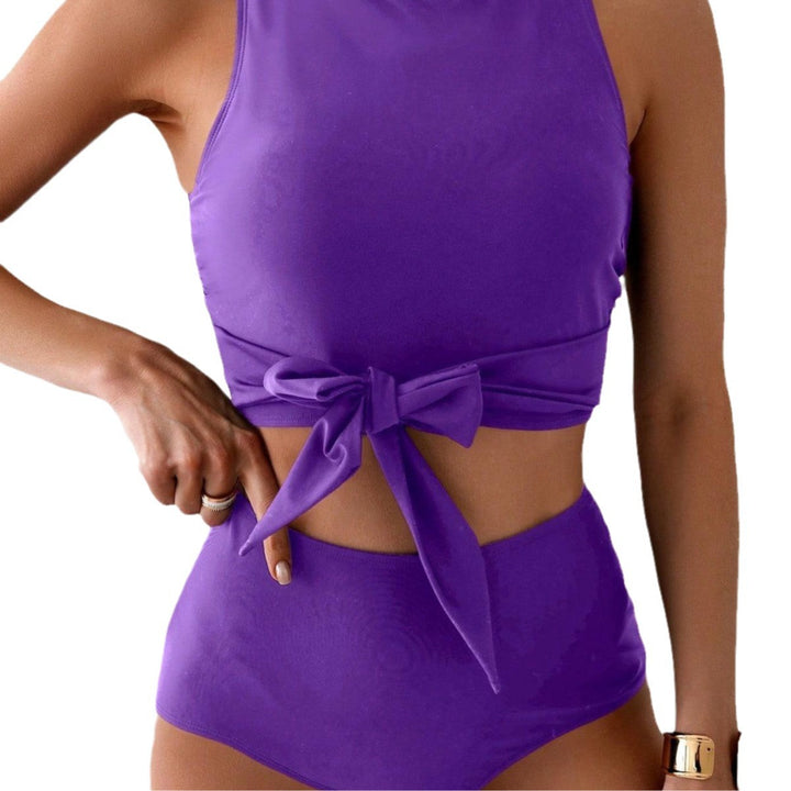 Women's high-waisted bikini set with fashionable knot detail Mune Fashion