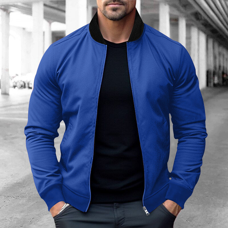 Men's sporty-elegant sweat jacket in bomber style with contrast collar and two-way zipper Mune Fashion