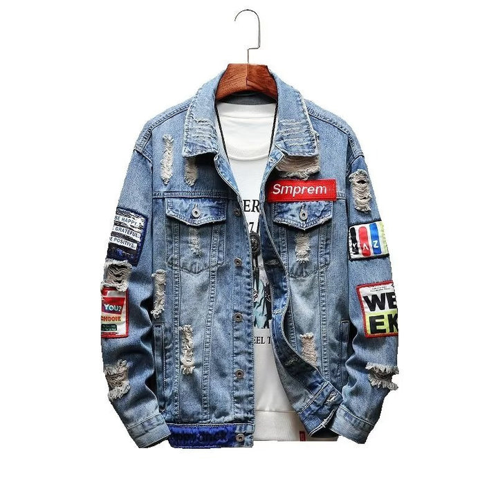 Men's Casual Denim Jacket with Creative Appliqués Mune Fashion