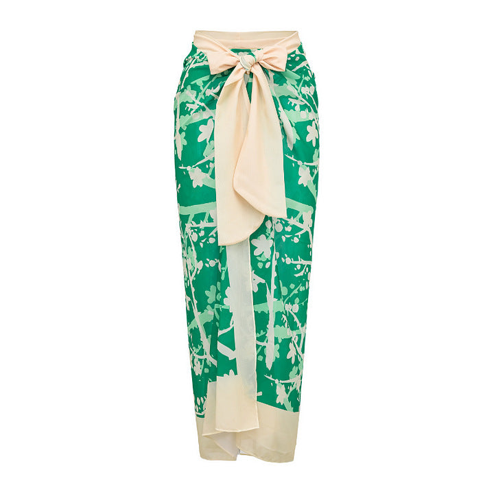 Women's bikini set with special floral decor and long wrap skirt Mune Fashion