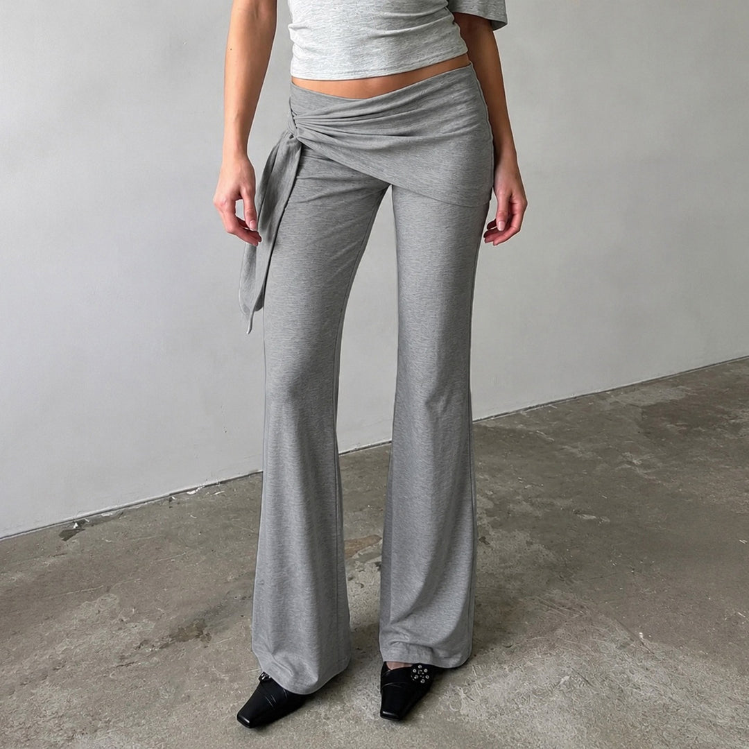 Women Flair Lounge Pants with Wrap Waistband, Ties and Wide Flare Mune Fashion