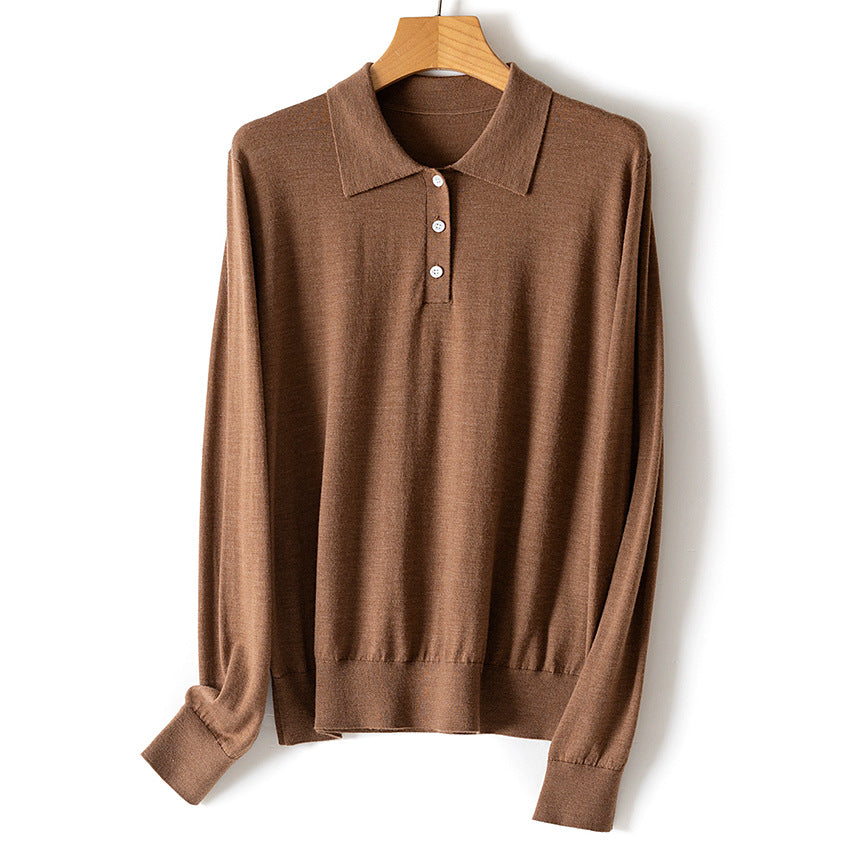 Ladies Fine Long Sleeve Polo Sweater made of Fine Knit with Button Placket Mune Fashion
