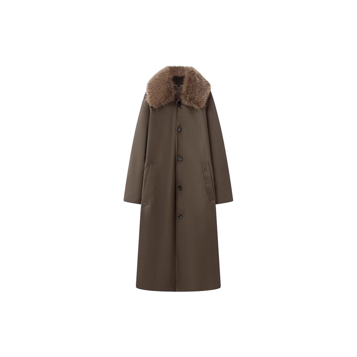 Women's longer Oversize wool coat with removable faux fur collar and side inset pockets Mune Fashion