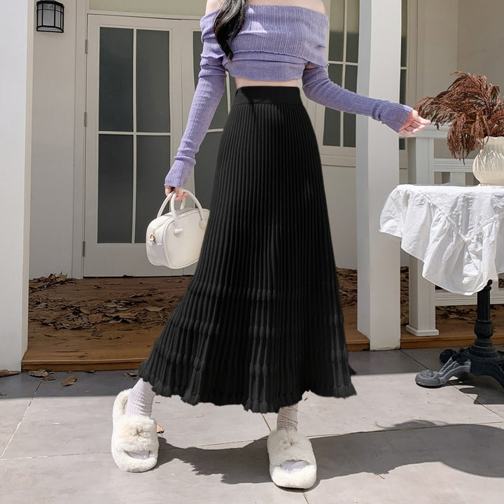 Women's Long Pleated Skirt with Ruffle Hem Mune Fashion