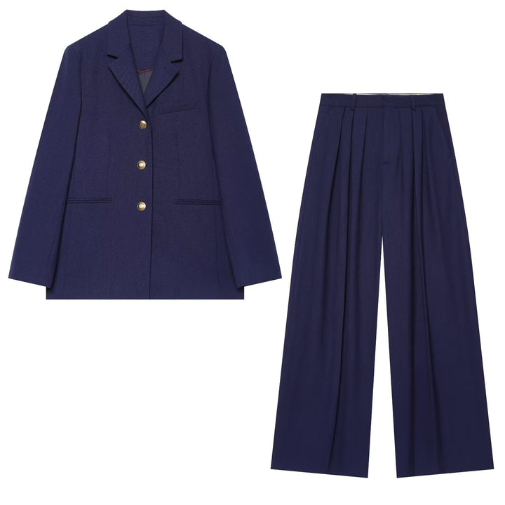Women Structured Single-Breasted Blazer with Gold Decorative Buttons and Breast Pocket Drune