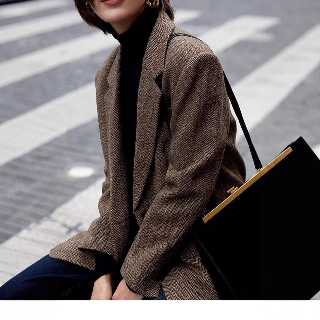 Women Elegant Herringbone Blazer Mune Fashion