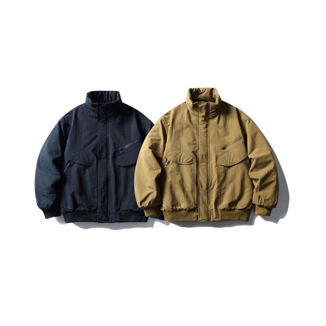 Men's Boxy Utility Bomber Jacket with High Stand-Up Collar, Concealed Front Placket and Zip Chest Pocket Mune Fashion