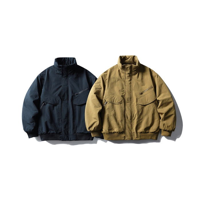 Men's Boxy Utility Bomber Jacket with High Stand-Up Collar, Concealed Front Placket and Zip Chest Pocket Mune Fashion