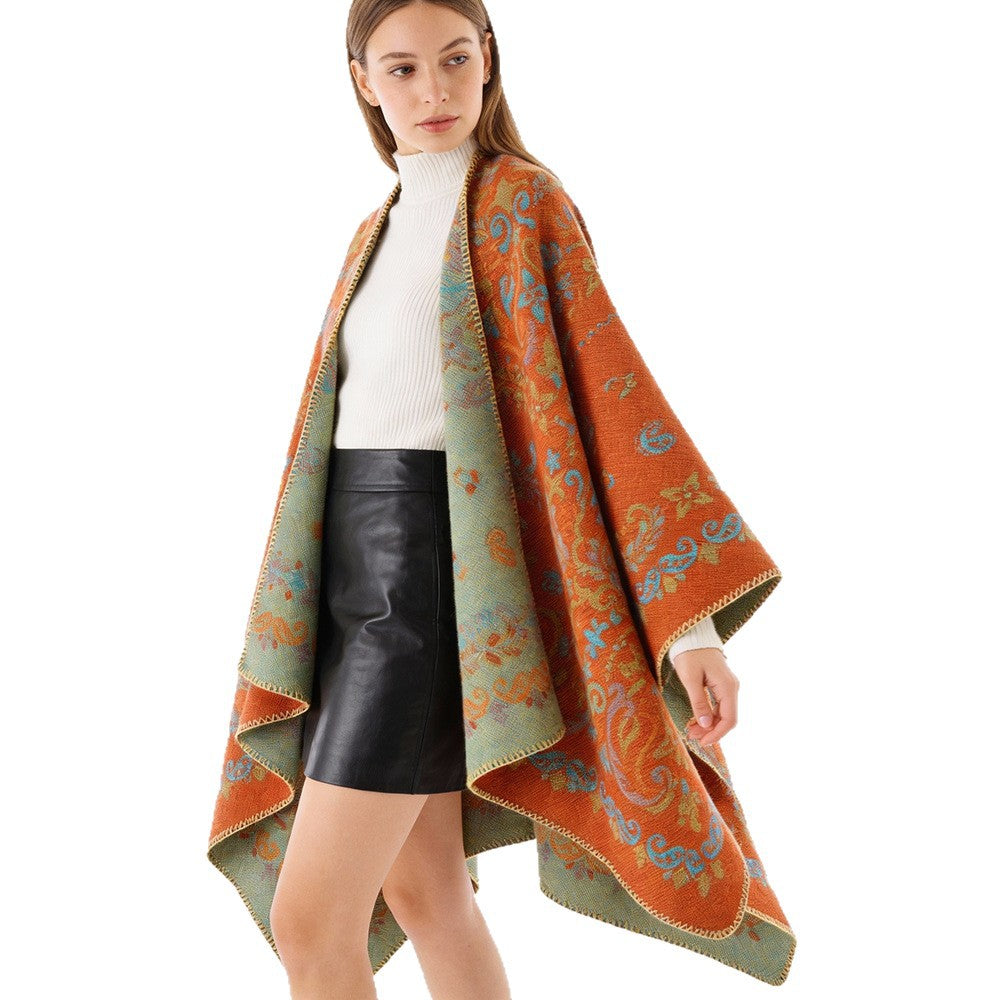 Women's Reversible Ornamental Cape Poncho with Fine Jacquard Structure Mune Fashion