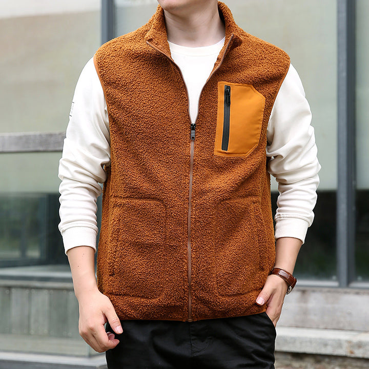 Men's Teddy Fleece Outdoor Vest with High Collar, Full Zip and Welded Chest Pocket Mune Fashion