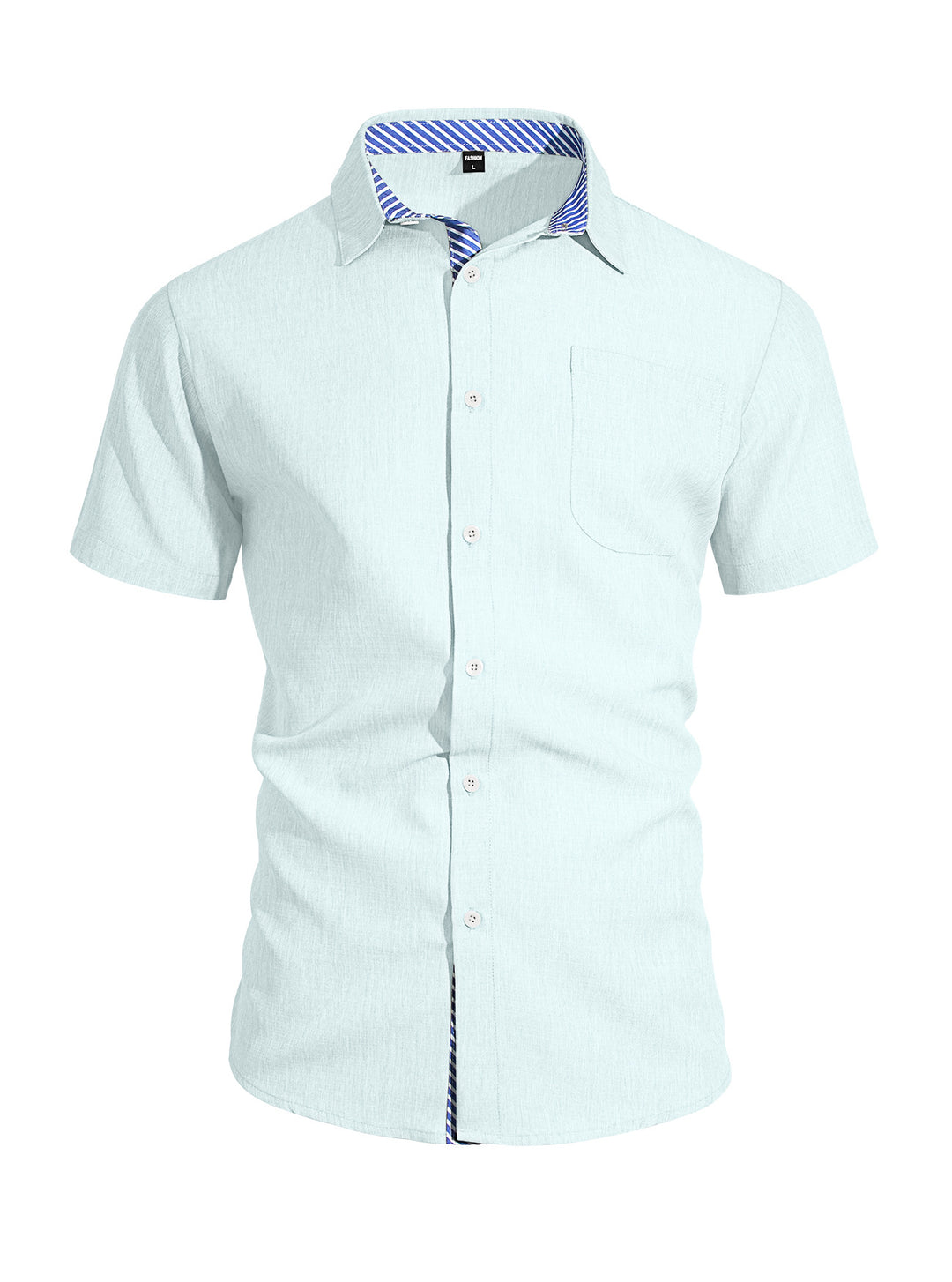 Men's Business Casual Short Sleeve Shirt with Striped Collar Lining and Chest Pocket Mune Fashion