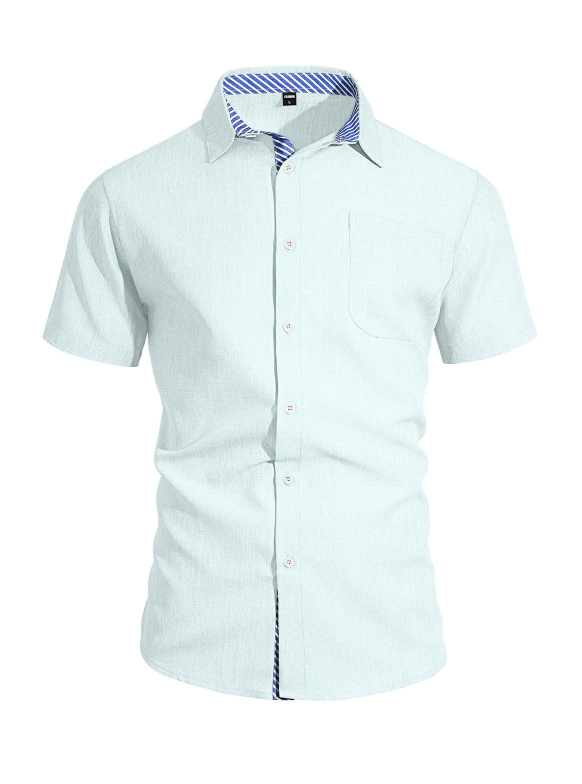 Men's Business Casual Short Sleeve Shirt with Striped Collar Lining and Chest Pocket Mune Fashion