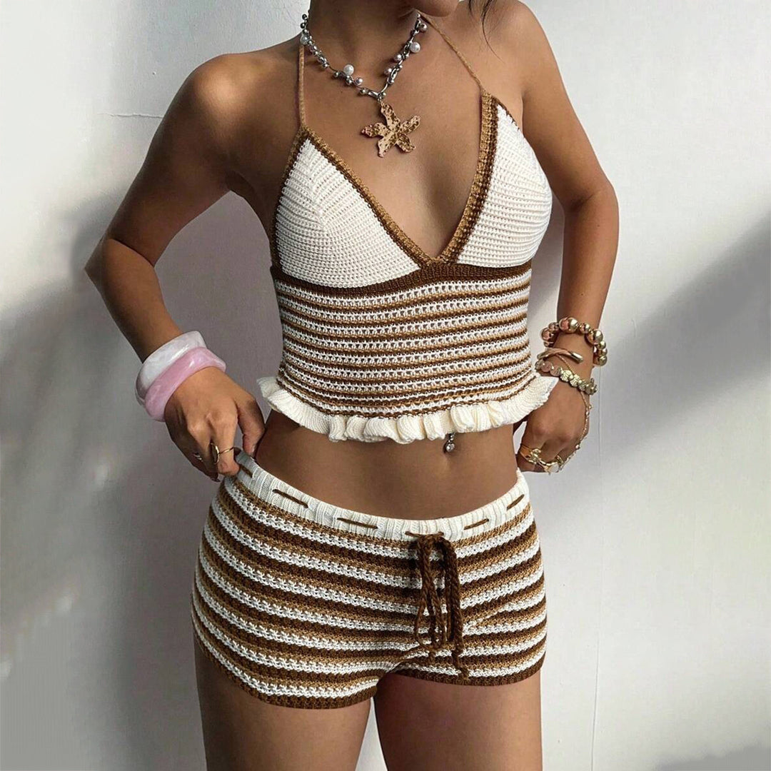 Women's crochet set with voluminous top and shorts Mune Fashion