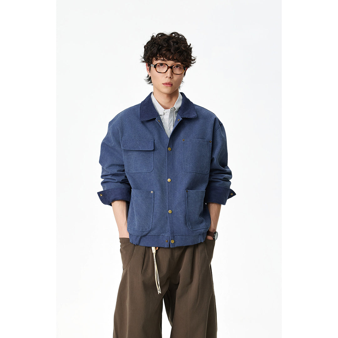 Unisex Short Cut Canvas Field Jacket with Cord Collar and Four Patch Pockets Mune Fashion