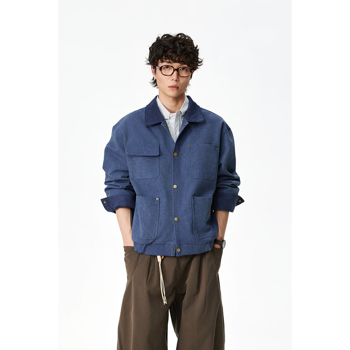 Unisex Short Cut Canvas Field Jacket with Cord Collar and Four Patch Pockets Mune Fashion