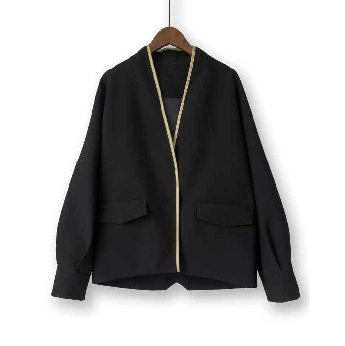Women Oversize collarless blazer jacket with contrast piping & flap pockets Mune Fashion