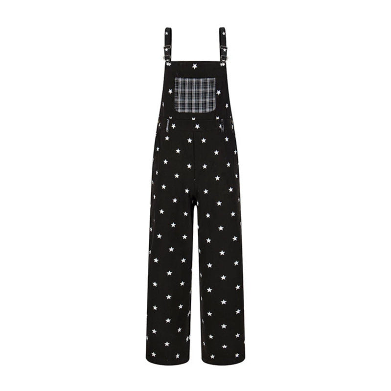 Women's overall in palazzo cut with star all-over and check patch Mune Fashion