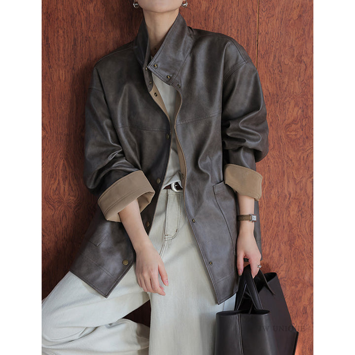 Women's Leather Jacket with Modern Cut Mune Fashion