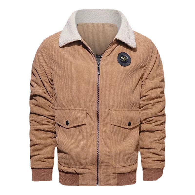 Men's cord jacket with teddy lining, flap pockets, and stand-up collar Mune Fashion