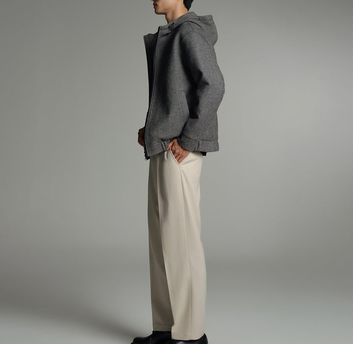 Men's Short Wool Blend Zipped Hoodie with Elastic Hem Mune Fashion
