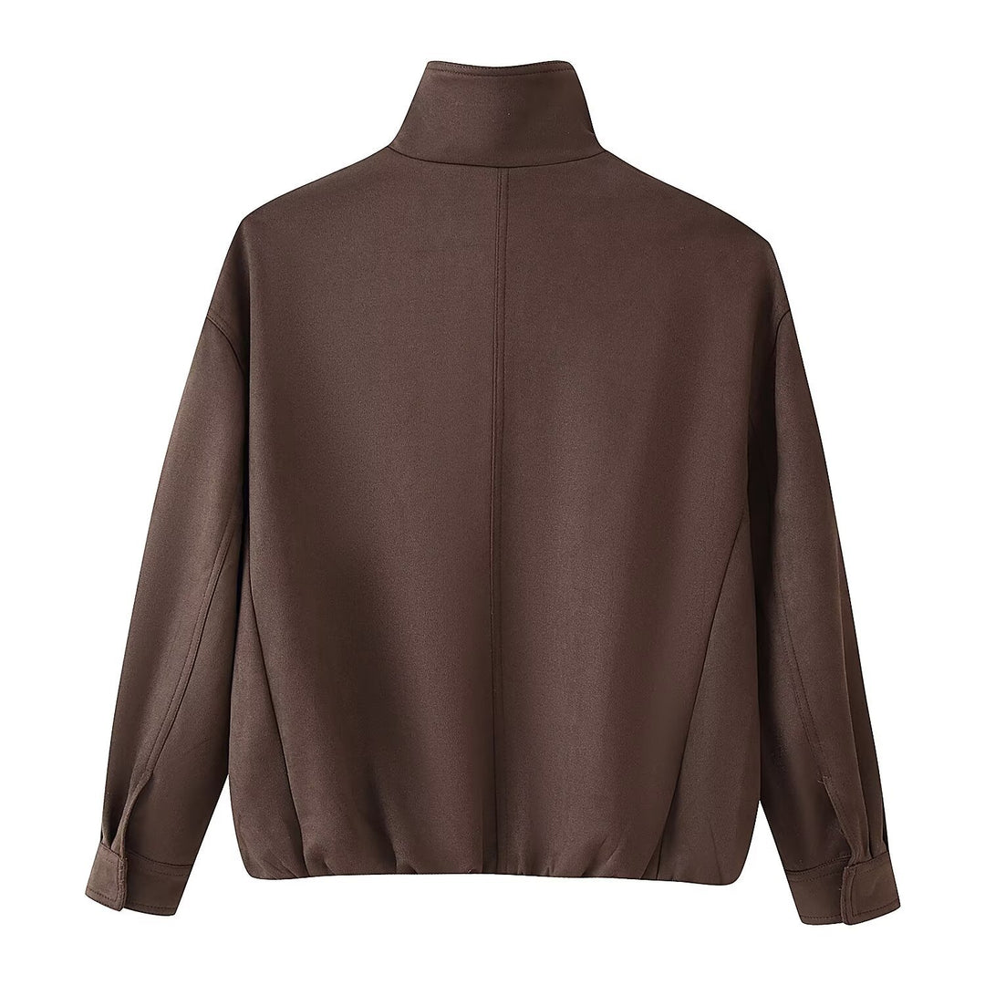 Women's Boxy Short Jacket with High Funnel Collar and Concealed Zipper Placket Mune Fashion