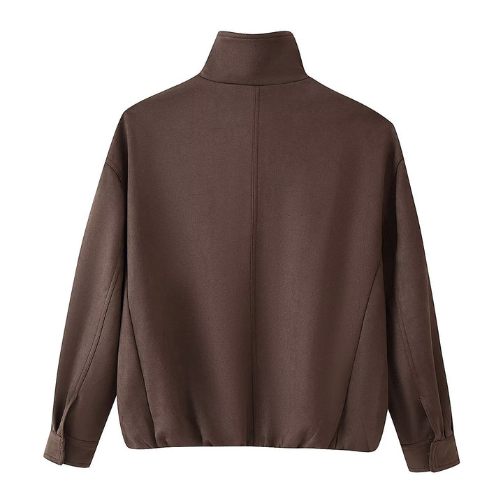 Women's Boxy Short Jacket with High Funnel Collar and Concealed Zipper Placket Mune Fashion