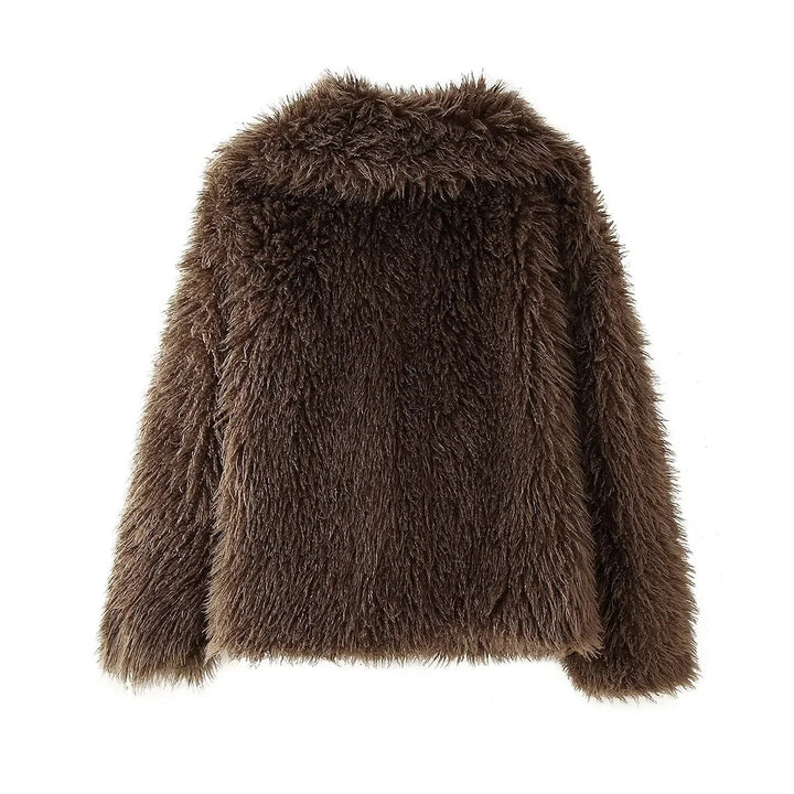 Women's faux fur shaggy blouson with voluminous shawl collar and hidden hook closure Mune Fashion