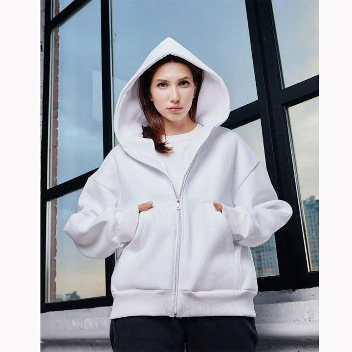 Women’s extra-wide cut zip hoodie with reinforced hood, flat seams, and soft fleece lining Mune Fashion