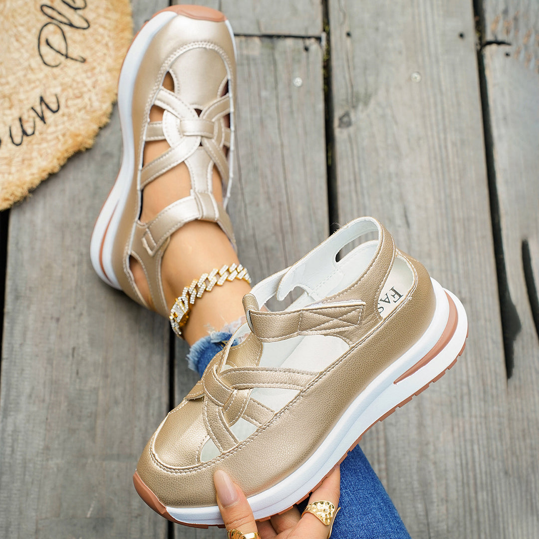 Women's Platform Sneaker Sandal with Closed Toe and Velcro Closure Mune Fashion