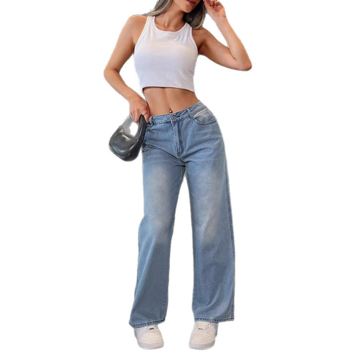 Women's wide baggy jeans in vintage wash look with low rise Mune Fashion