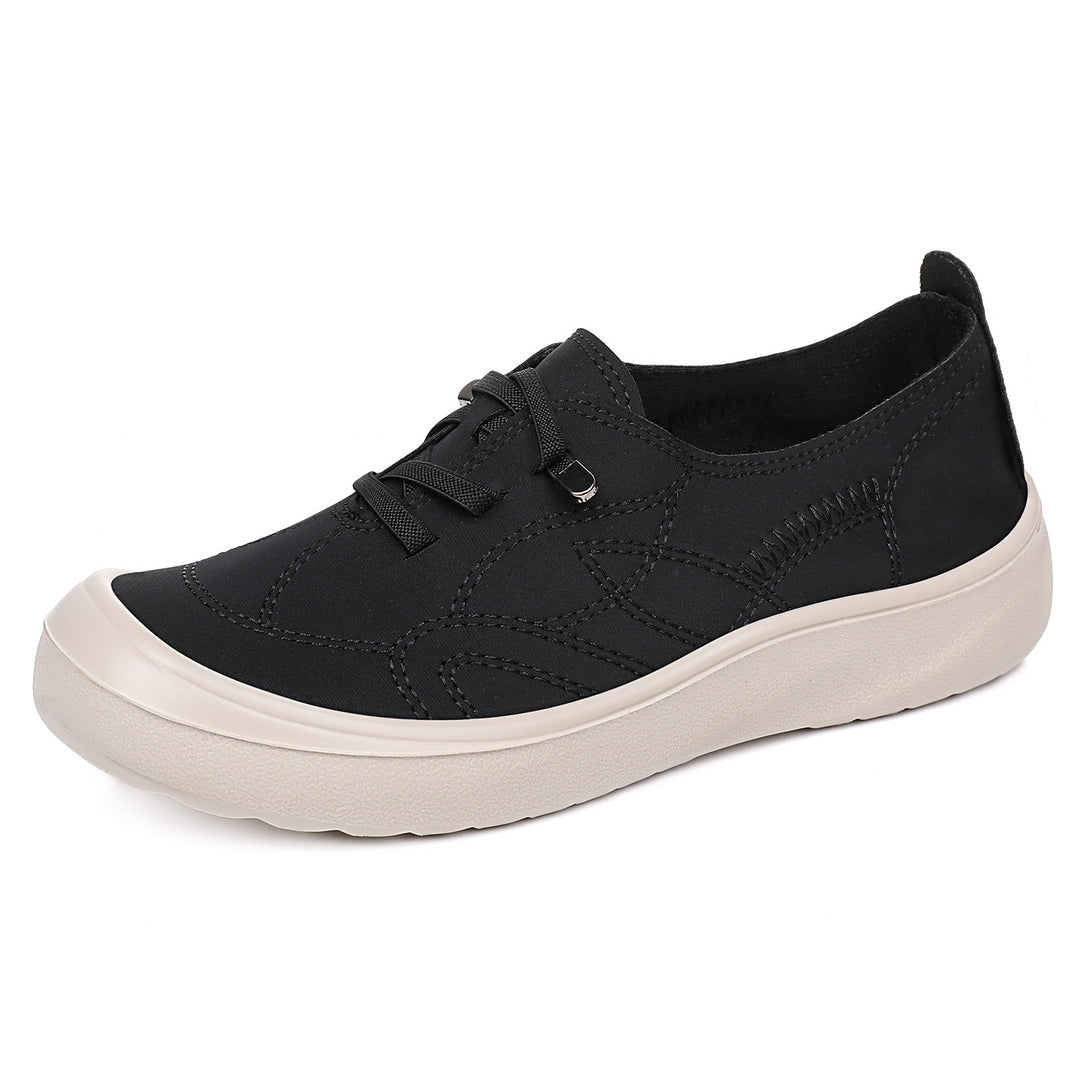 Women's nan elastic slip-on comfort sneaker with decorative decorative stitching, padded heel support, and cushioning lightweight profile sole Mune Fashion