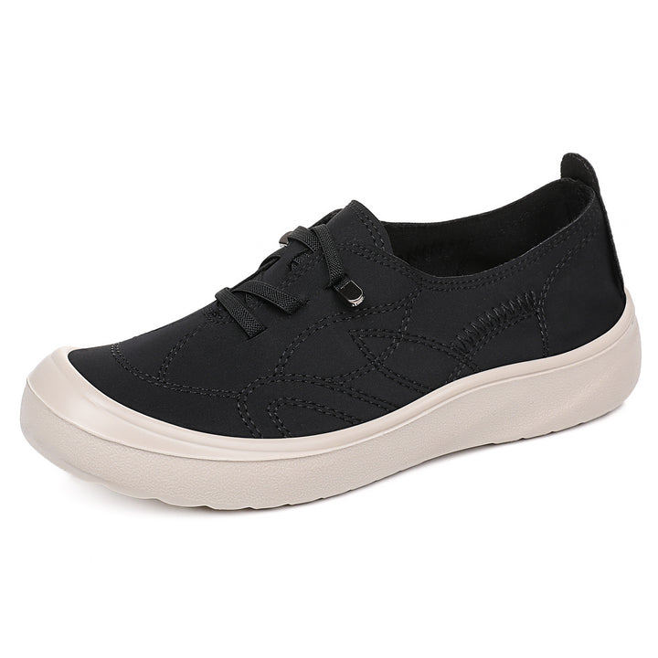 Women's nan elastic slip-on comfort sneaker with decorative decorative stitching, padded heel support, and cushioning lightweight profile sole Mune Fashion