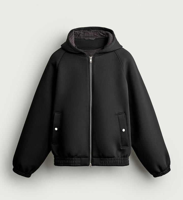 Men's Boxy Hoodie Jacket with Padded Texture and Checkered Lined Hood Mune Fashion