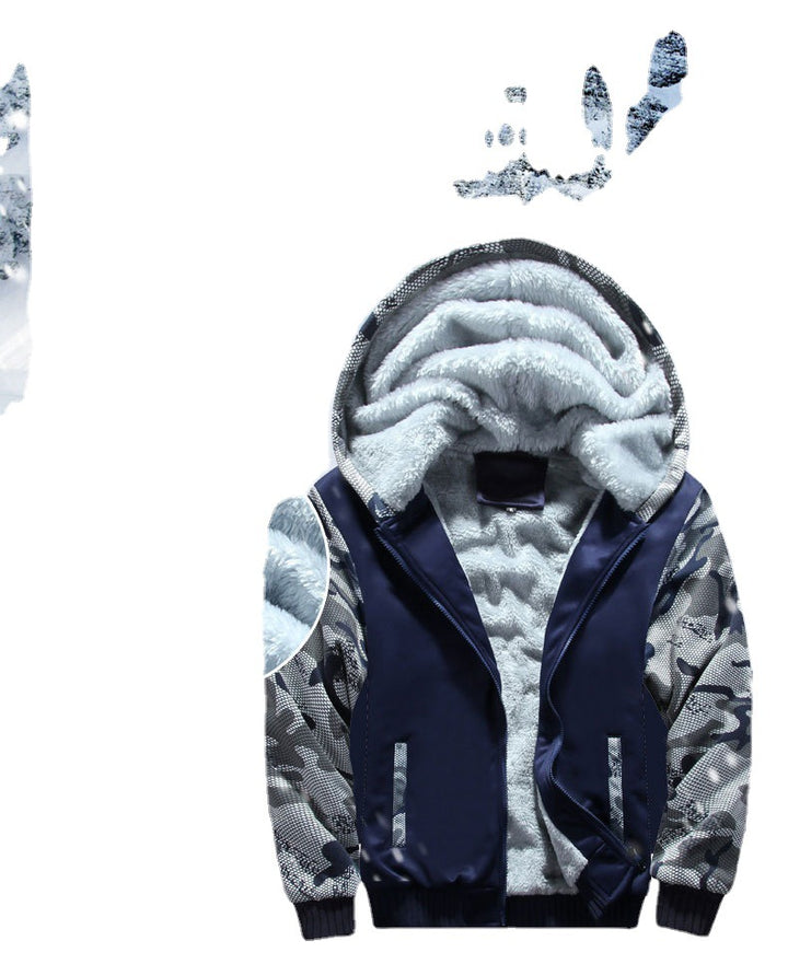 Men's Fleece Lined Casual Training Suit Set with Hooded Jacket and Camouflage Sleeves Mune Fashion