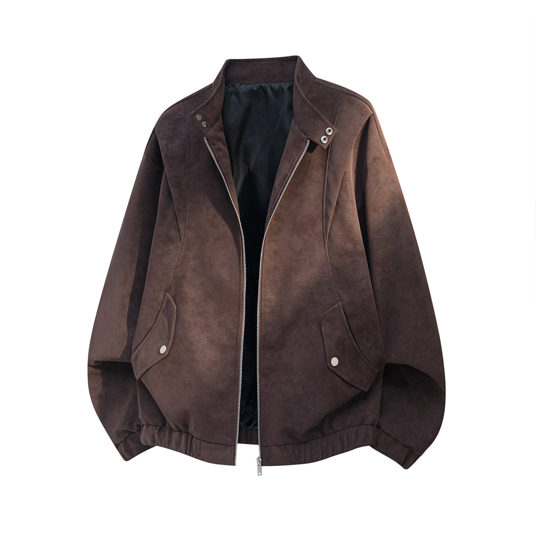 Men's Loose-Fit Suede Bomber Jacket with Stand Collar Mune Fashion