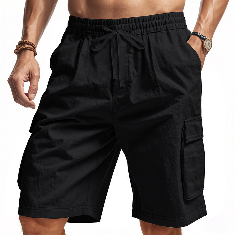 Men's knee-length utility shorts made of lightweight cotton blend with elastic drawstring waistband and patch flap pockets Mune Fashion