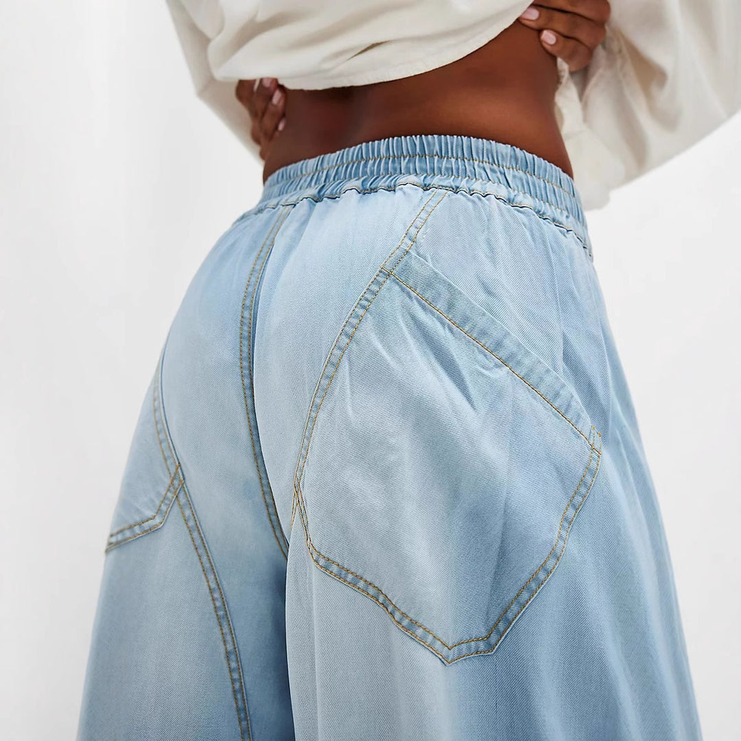 Women wide Lyocell pants with elastic drawstring waistband and large patch front pockets Mune Fashion