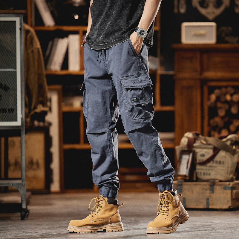 Men's Utility Cargo Jogger Pants with Elastic Comfort Waistband and Multifunctional Pockets Drune