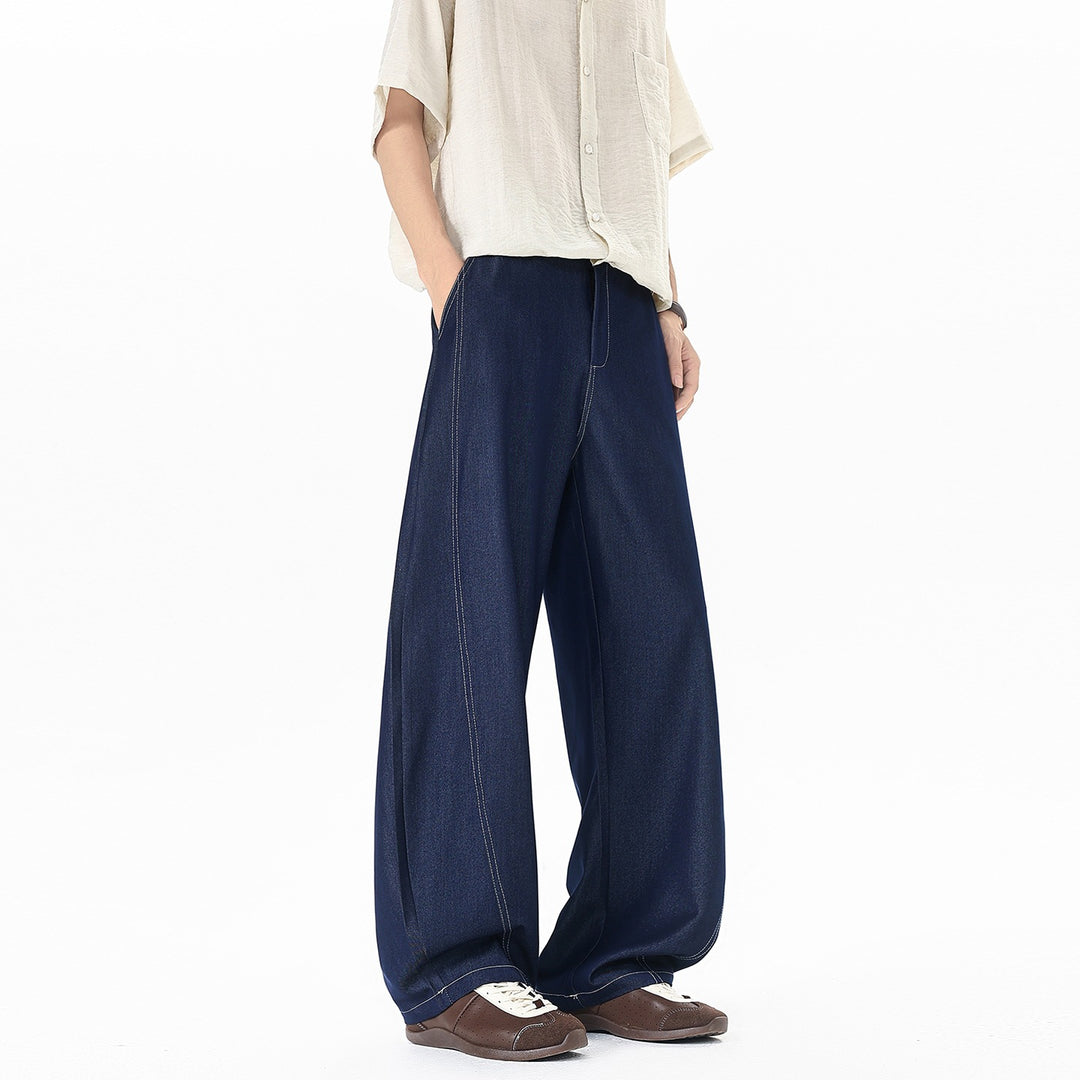 Men's Asymmetrical Two-Layer Jeans Pants with a Shorts and a Wide-Leg Side Mune Fashion