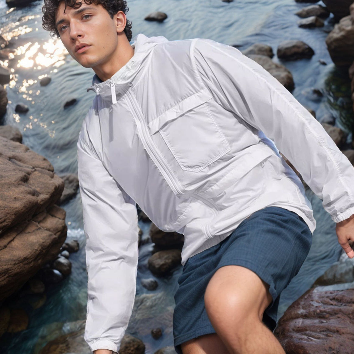 Men's Lightweight Breathable Outdoor Windbreaker with Hood and Zipper Mune Fashion