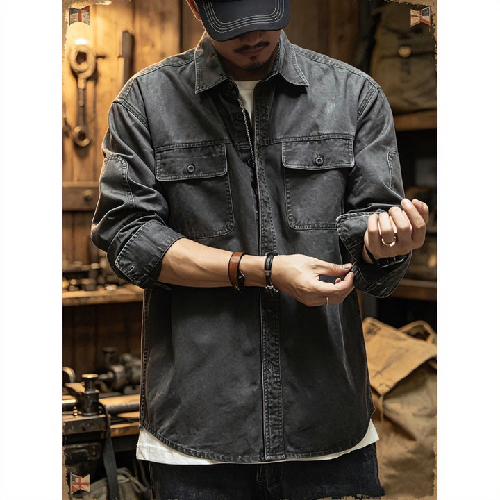 Men's Cotton Utility Overshirt with Flap Pockets Mune Fashion