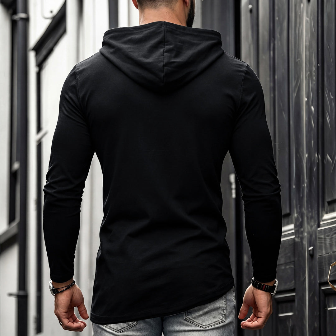 Men's Slim Fit Long Sleeve Shirt with High Funnel Neck and Asymmetric Hem Mune Fashion