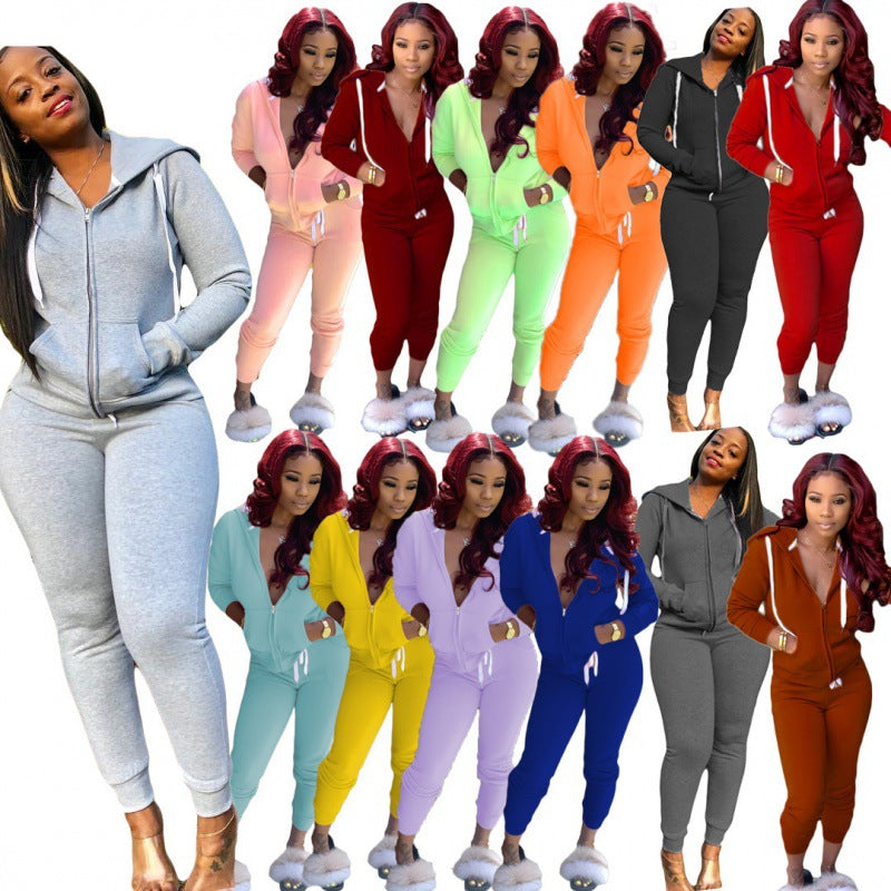 Ladies fitted hooded sweatdress set with zipper and snug jogging pants Mune Fashion