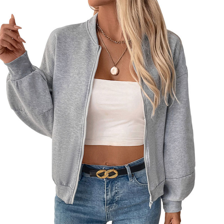 Women's cropped bomber sweatshirt with balloon sleeves and zipper Mune Fashion