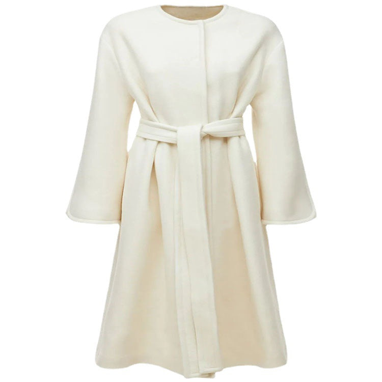 Women's wool blend kimono coat with belted waist and concealed button placket Mune Fashion