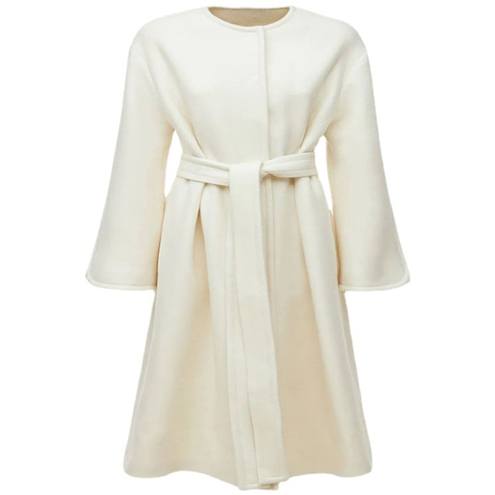 Women's wool blend kimono coat with belted waist and concealed button placket Mune Fashion