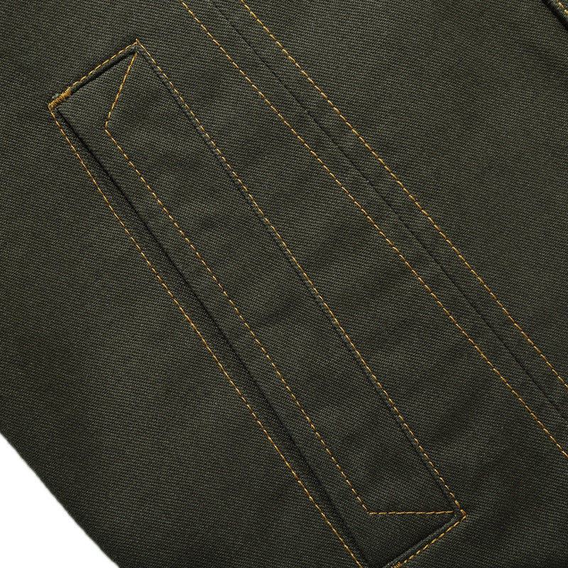 Men's Lightweight Canvas Field Jacket in Military Cut with Contrasting Quilted Seams and Chest Flap Pockets Mune Fashion