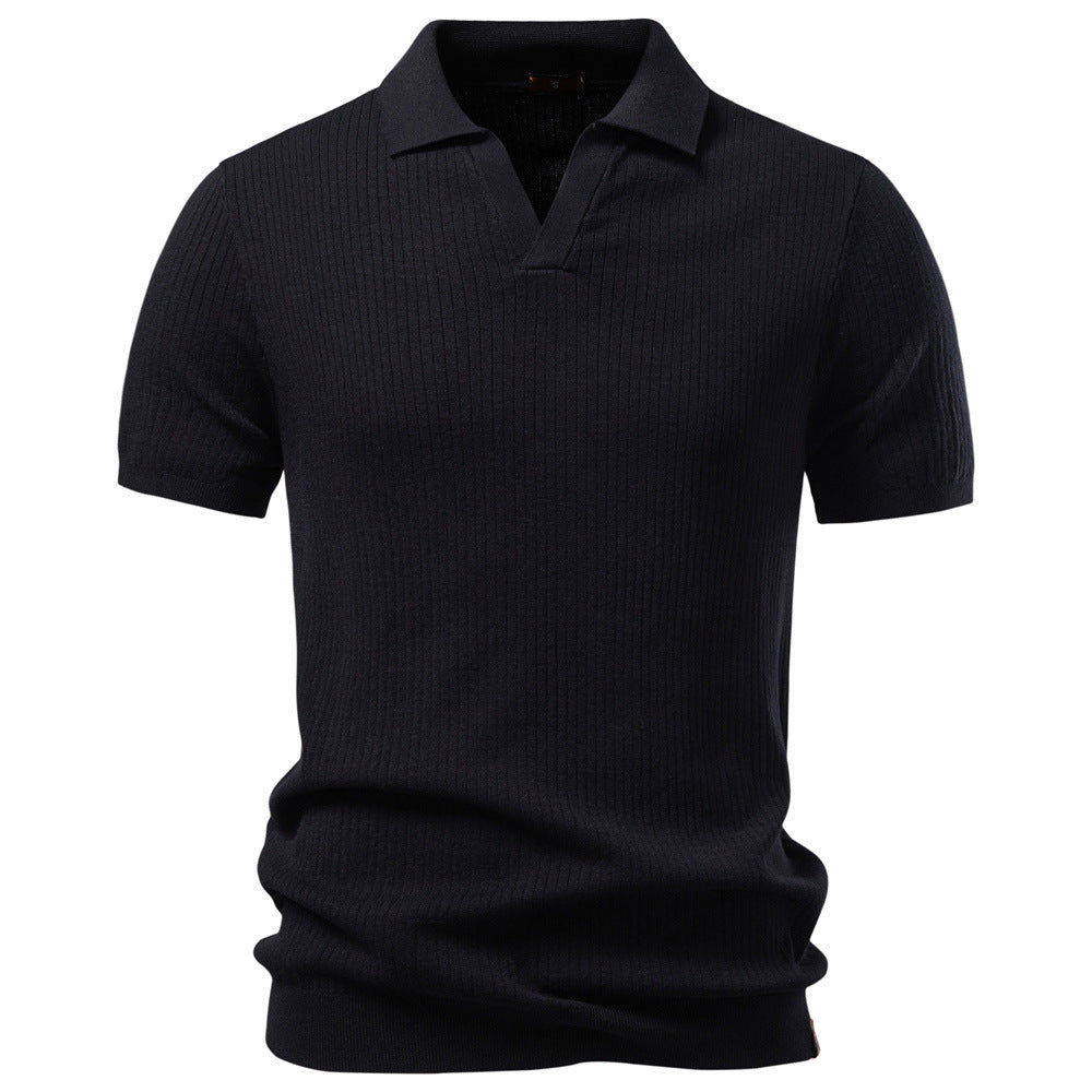 Men's fine ribbed short-sleeve polo shirt with open Kent collar Mune Fashion