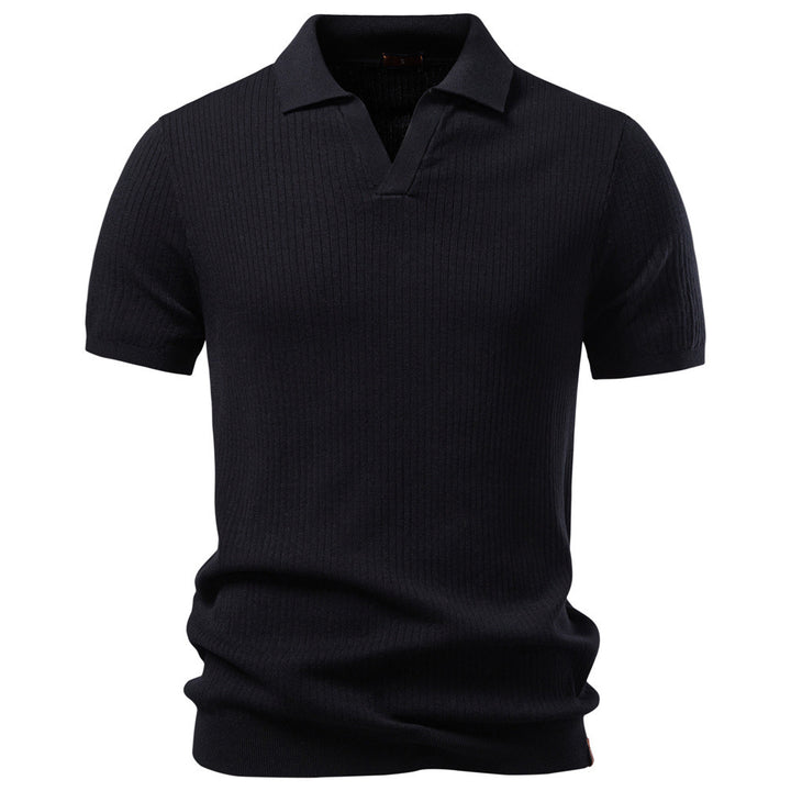 Men's fine ribbed short-sleeve polo shirt with open Kent collar Mune Fashion