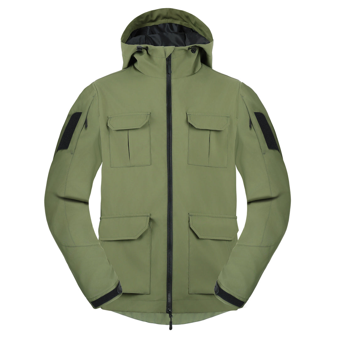 Men's  weatherproof hooded utility parka with flap chest pockets and sleeve patch panels Mune Fashion